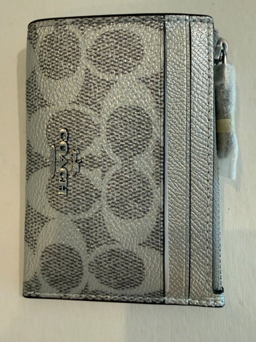 Coach Min/Skinny ID Case Card Holder Signature Canvas key chain/ Wallet Silver - Picture 10 of 14